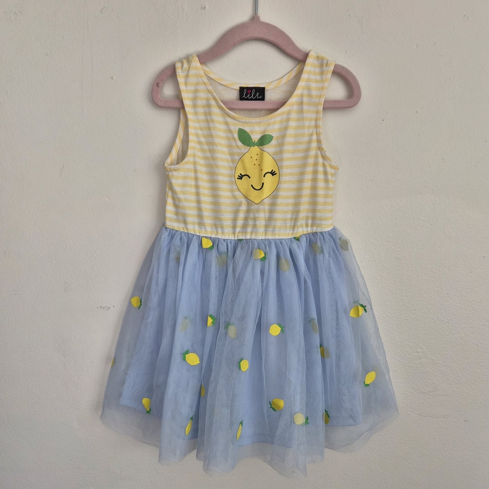 Lemon Print Striped and Tulle Dress